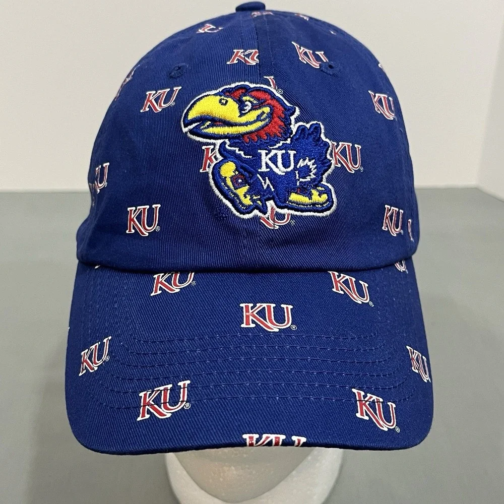 Kansas Jayhawks Hat Cap Blue Adjustable Strap Baseball Embroidered KU Logo
